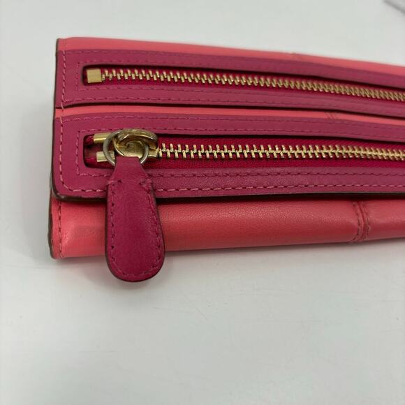 Coach Leather Bonnie Slim Envelope Wallet Double Zipper Coral and Pink 8 Inch - Picture 10 of 13